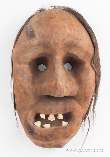 Antique Mask, Native American, Horse Teeth and Hair, entire view